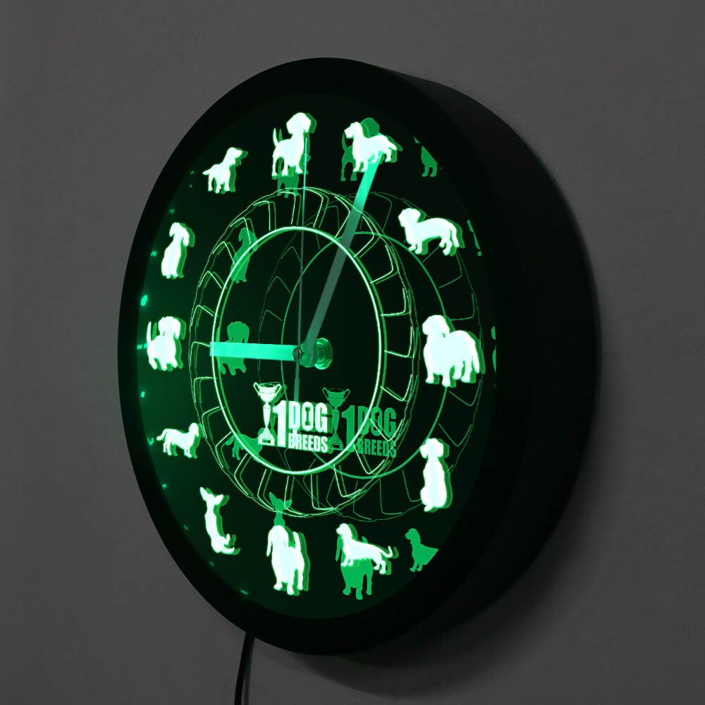 Mester hunderace gravhund vægur dachs pølsehund vintage ur med led belysning farveændring neonskilt hund elsker