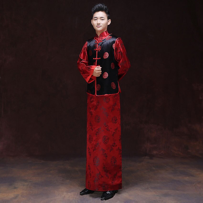 Traje de esposo chino tradicional para hombre, ropa joven antigua, Prince, Vintage, con chaleco, ropa Tang, talla L XL