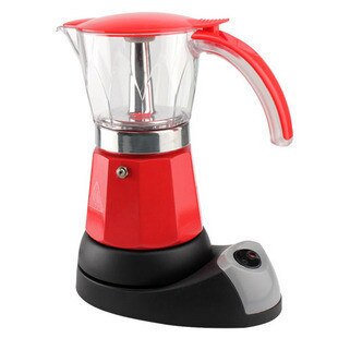 Electrical Moka Pot Italian Espresso Latte Coffee Maker About 300ml Coffee Maker Pot Percolator Coffee tools 200V EU plug: Red