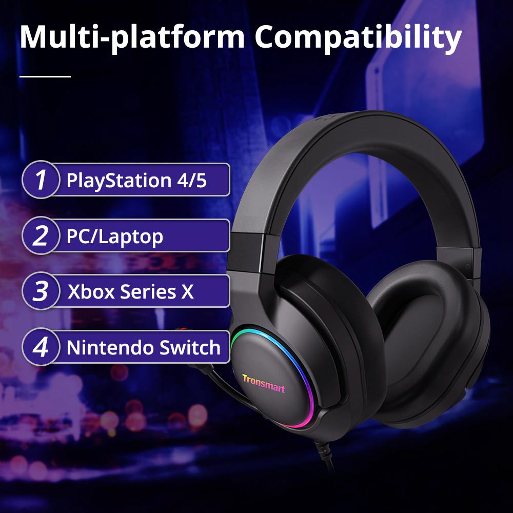 Tronsmart Sparkle Virtual 7.1 gamingowy zestaw słuchawkowy z oświetlenie RGB, Port USB dla PS4/PS5, PC/Laptop, przełącznik Nintendo, seria Xbox.