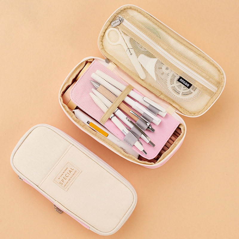 Canvas Double Layer Pencil Case Large Capacity School Student Kids Make Up Bag Pen Box Pouch Pencil Bags Stationery Supply: 10