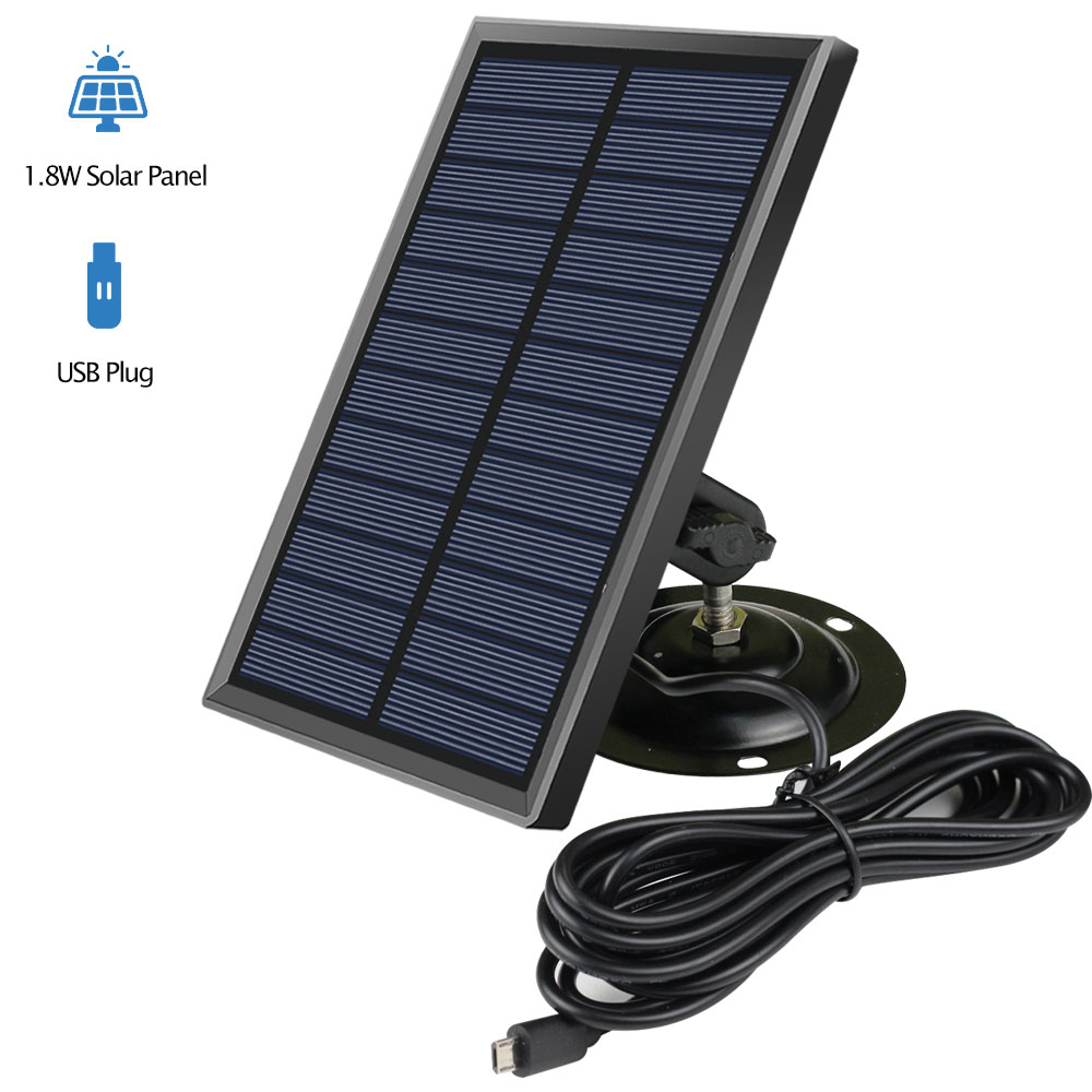 Hismaho Solar Panel 1.8W Charger with 3 Meter Cable USB Charging Adjustable Holder for Outdoor Security IP CCTV Camera