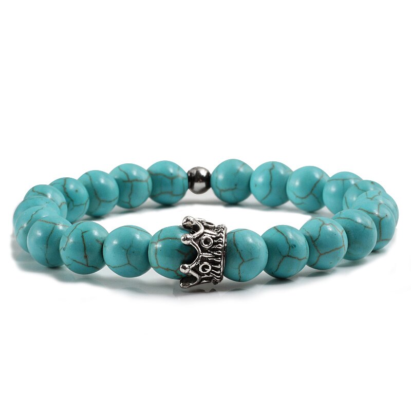 Heiße Neue Charme Krone Männer Armreifen Natürliche Stein Weiß Porzellan Perlen Armbänder Hand Zubehör Für Frauen Elastische Seil Hand Kette
