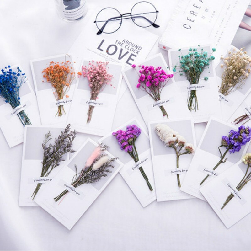 1pcs Box Kawaii Dried Flowers Cards Invitations Postcards Card Invitations Postcards Wedding Party Festival Greet