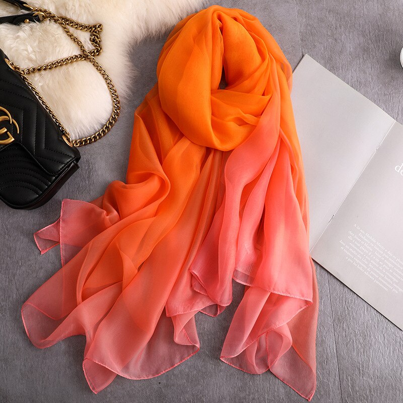 Tynt silke langt skjerf for kvinner strandsjal og omslag dame foulard pashmina solid skjerf bufanda våren: År 44-5