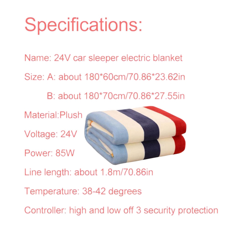 Car Winter Electric Heating Blanket 24V 85W Electric Cushion Warming Pad Shoulder Premium Plush Long Service Life