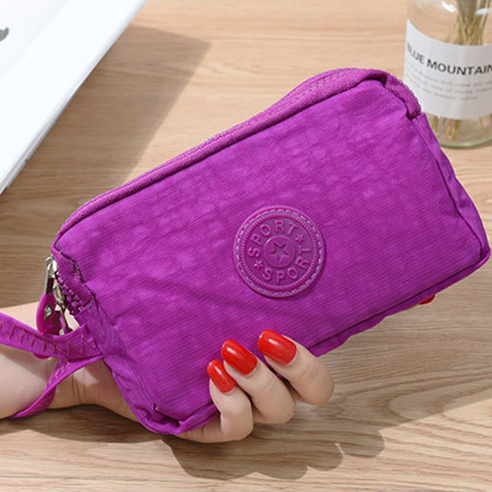 Cartera de lona para mujer, Bolsa porta tarjetas bolso largo, bolso de noche de , bolso de maquillaje: Morado