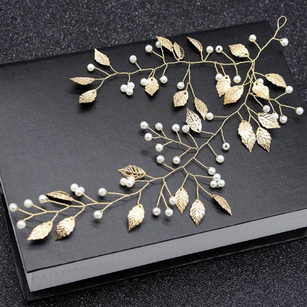 Pasadores de Clip con forma de rama de Metal y hoja dorada a la , pasador de cristal con horquilla con perlas, pasador, pinzas para el pelo, de Peinado Herramienta, triangulación de envíos