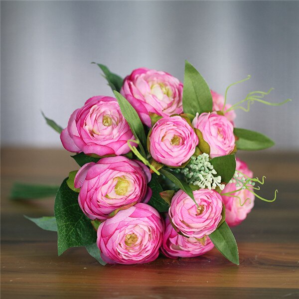 10 głów białe sztuczne kwiaty róży bukiet jedwabiu róże na stół weselny zima Dom dekoracje sztuczne kwiaty róże bukiet ślubny: purpurowy