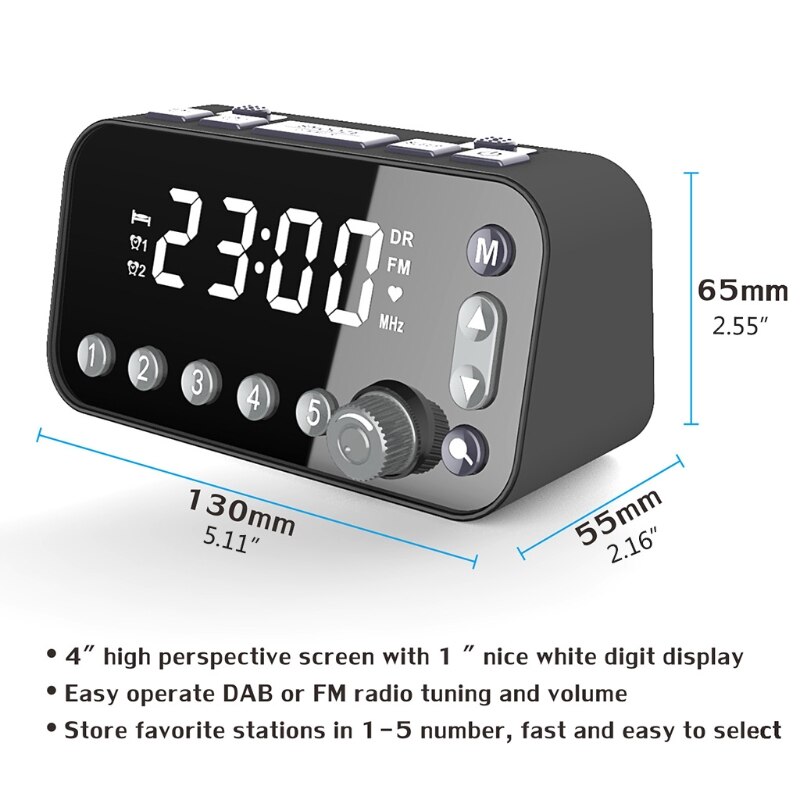 Retro Bedside Digital Alarm LED Clock Large Screen DAB/FM Radio Dual Alarm Clock