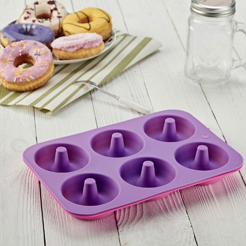 6 Hole Donut Cake Mold Food Grade Silicone Mini Chocolate Cake Bread Mold Eco-friendly Household Kitchen Oven Baking Pastry Tool: 04 Light purple