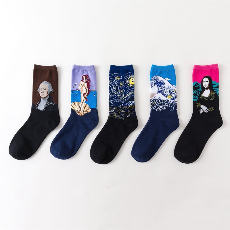 1pair Autumn winter Retro Art Sock Van Gogh Mural World Famous Oil Painting Series Men Women Socks Funny Socks