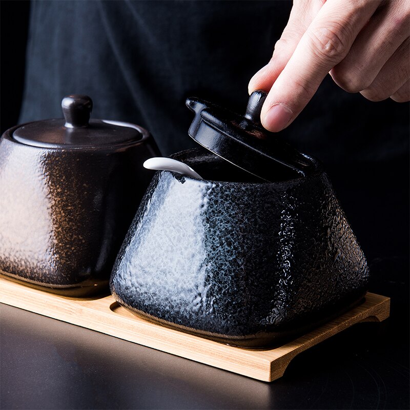Spice Jar Ceramic Spice Box Household Kitchen Spice Jar Set Chili Jar Combination Salt Monosodium Glutamate Condiment Bottle