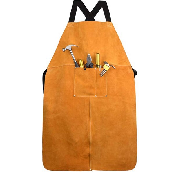 Leather Welding Apron, Leather Welding Work Apron Heat Resistant & Flame Resistant Bib Apron, Heavy Duty Tools Shop Work Apron: Default Title