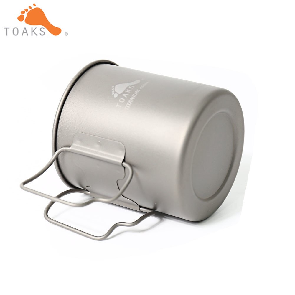 TOAKS CUP-450 Pure Titanium Cup Ultralight Outdoor Mug without Lid and Foldable Handle Camping Tableware 450ml 60g