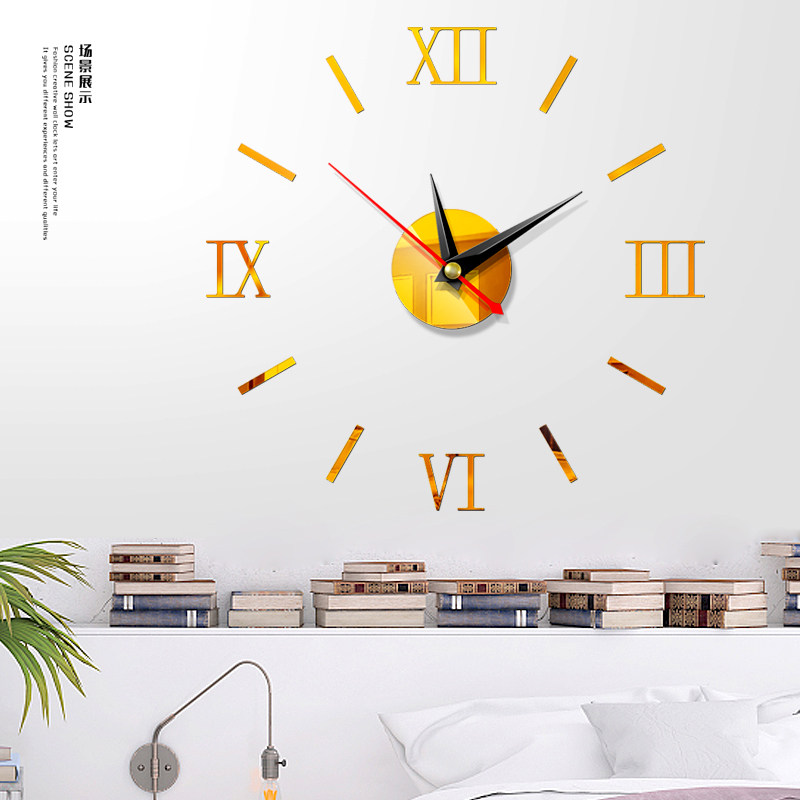 Relojes de pared 3D moderno DIY reloj Digital Adhesivo acrílico de pared decoración del hogar: Dorado