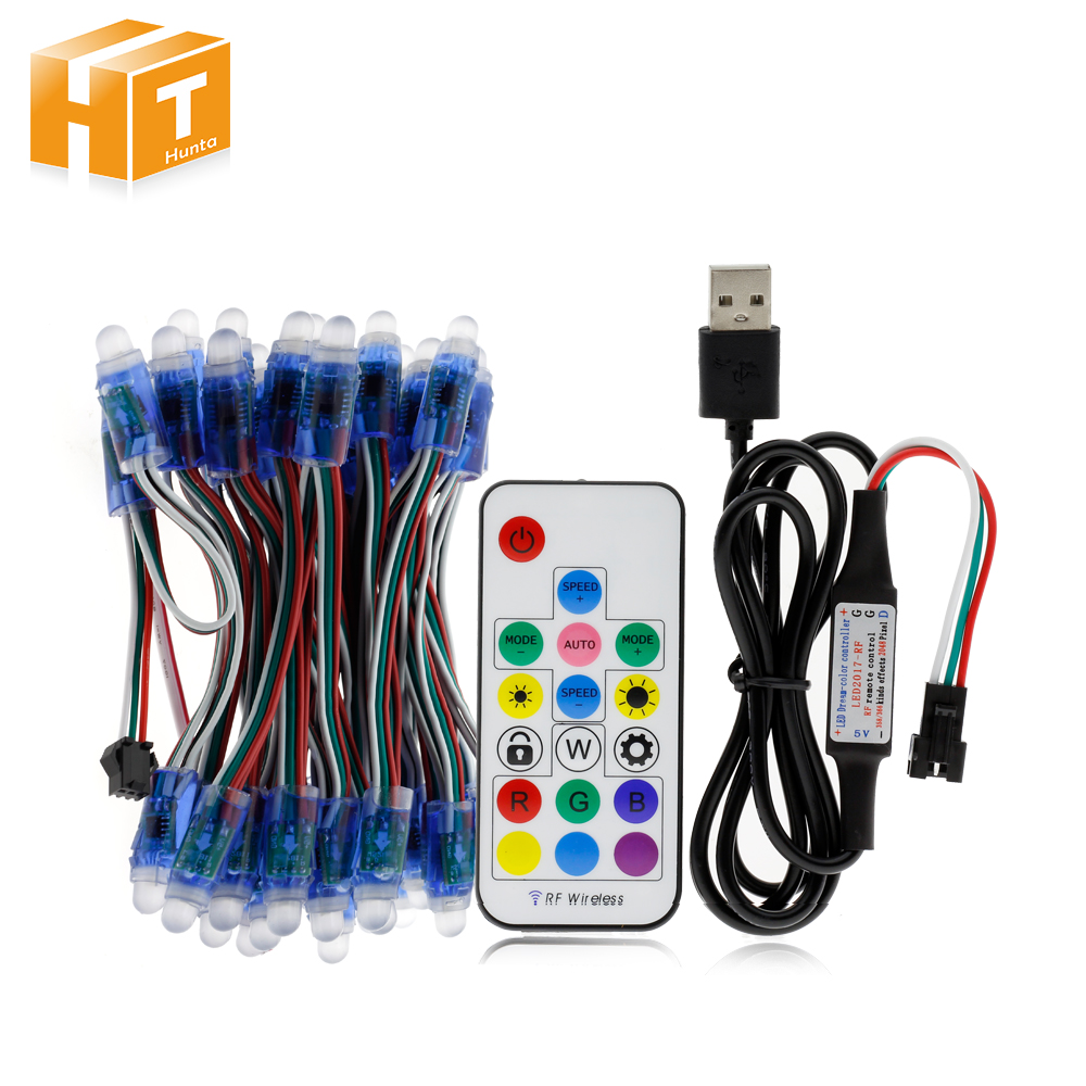 WS2811 RGB LED Module IP68 Waterproof DC5V Full Color LED Pixel Module String Point Lights 50Pixels/Piece with 17key Controller