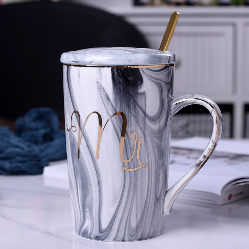 Creatief Met Mok Met Deksel Lepel Flamingo Koffie Mokken Keramische Mok Reiskop Mok Keramische Cup Gemarmerd Keramische Paar Cup: 4