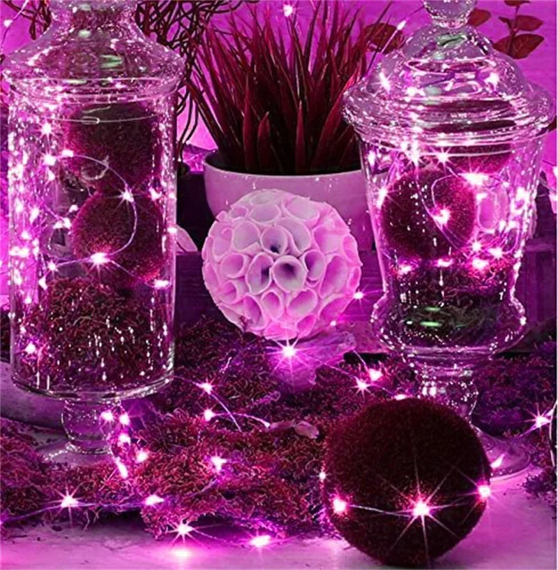 Guirnaldas de luces USB, guirnalda de luces USB, alambre de cobre, guirnalda de luces decorativas para decoración interior de Navidad y boda: Morado / 0,5 W