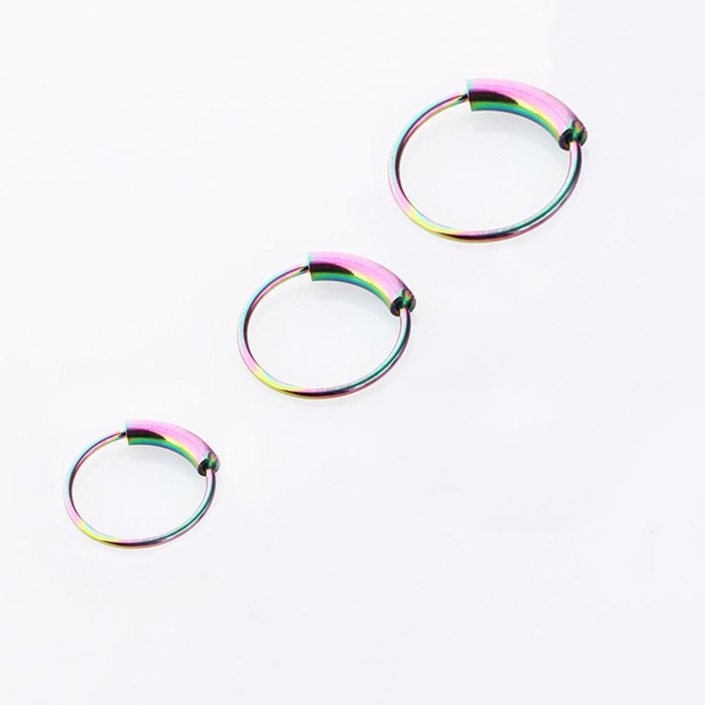 1pc 22g 6/8/10mm Stahl Klapp Clicker kreis Ring durchbohren Nase Ring Band Lippe ohr Ring Körper Schmuck durchbohren Clip: regenbogen / 8mm