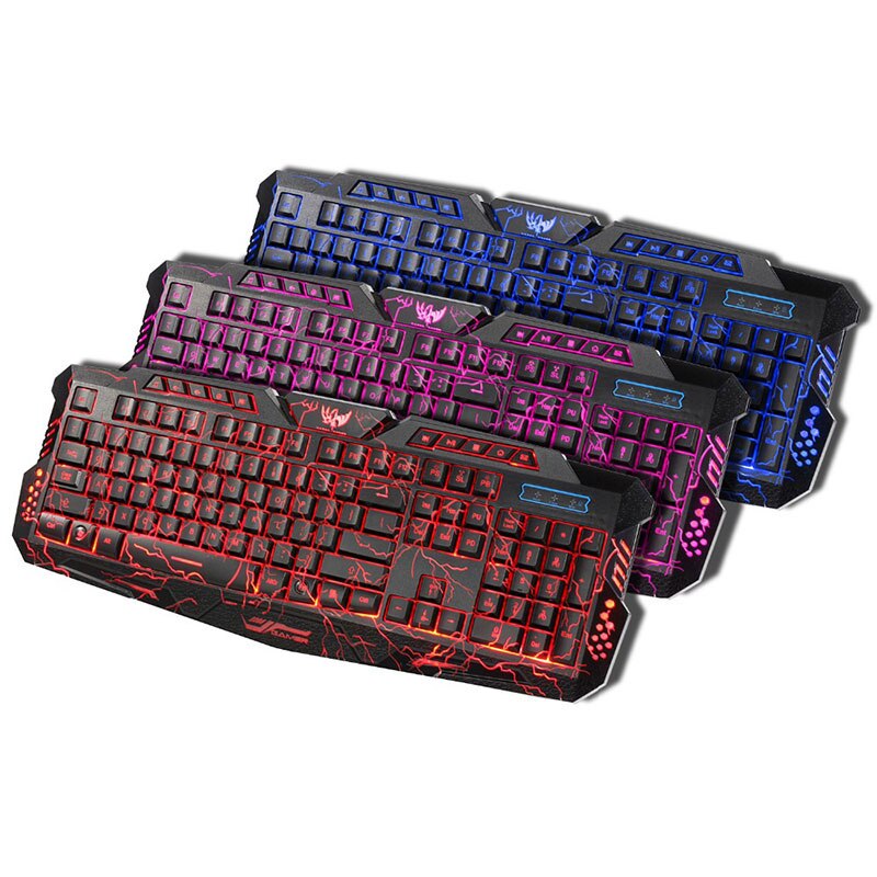 3-- color backlit wired gaming keyboard set, colorful glowing gaming mouse and keyboard