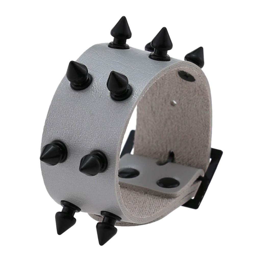 Punk pigg armbånd studded rock biker bred stropp vegansk lær armbånd armbånd for menn kvinner gotiske emo rock armbånd: Grå