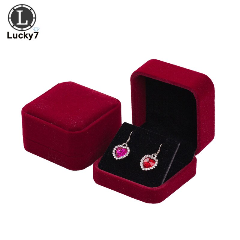 Jewelry Box for Earrings Display Jewellery Storage Boxes Black Velvet Carrying Case Organizer: Dark Red