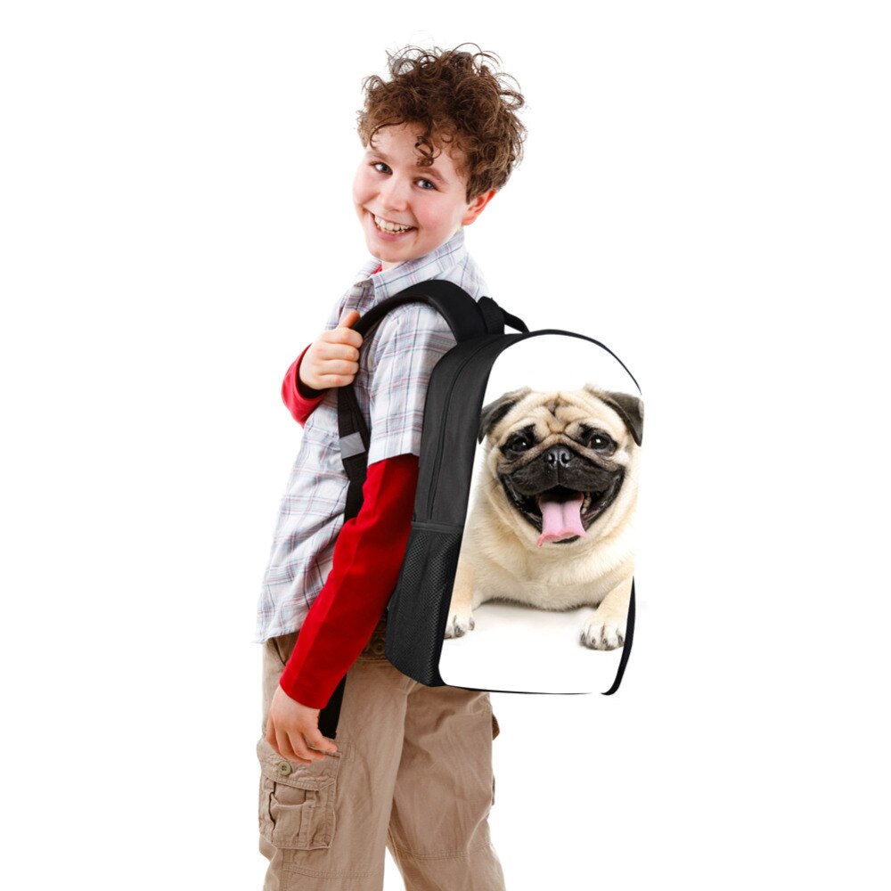 Nopersonality Teenager Girls Pug School BookBag Puppy Bagpack School Bag Print 3Pcs Kids Children Black Backpacks Women Mochilas