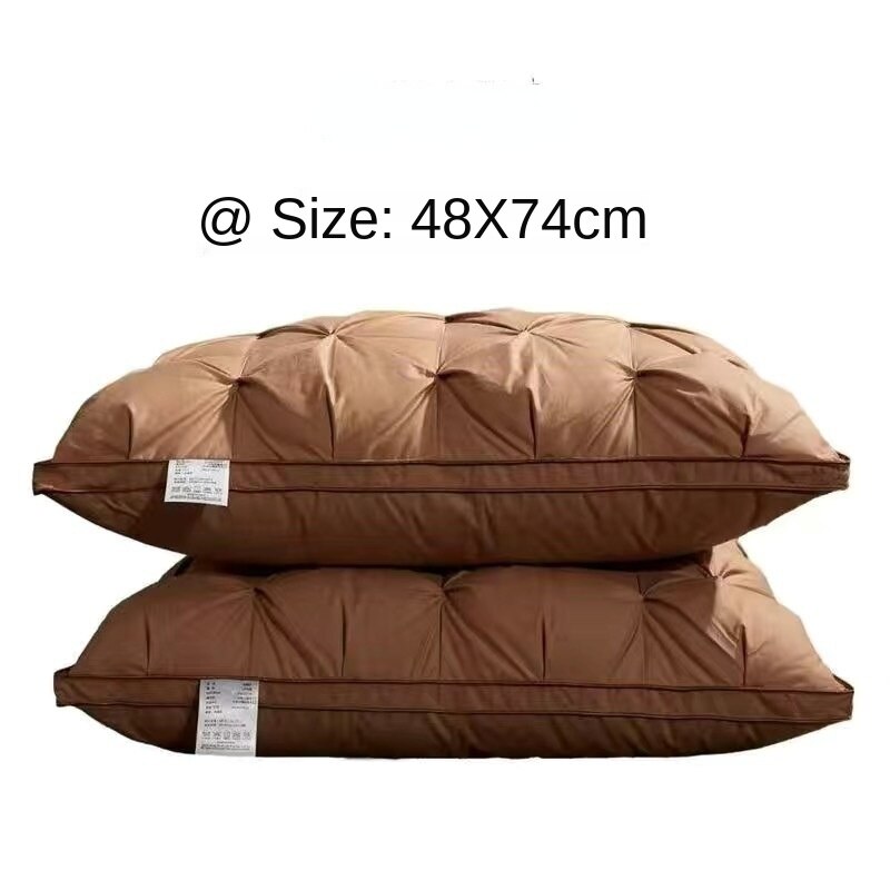 100% Cotton Hotel Pillowcase, Three-dimensional Sleeping Pillow, Soft and Comfortable Neck Pillow, 1 Standard Bedding Pillows: Brown / 48X74  Middle pillow