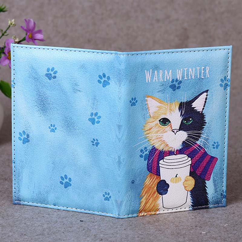 Mignon chat PU cuir protège-passeport ID couverture voyage accessoires Portable carte bancaire passeport femmes hommes affaires portefeuille étui