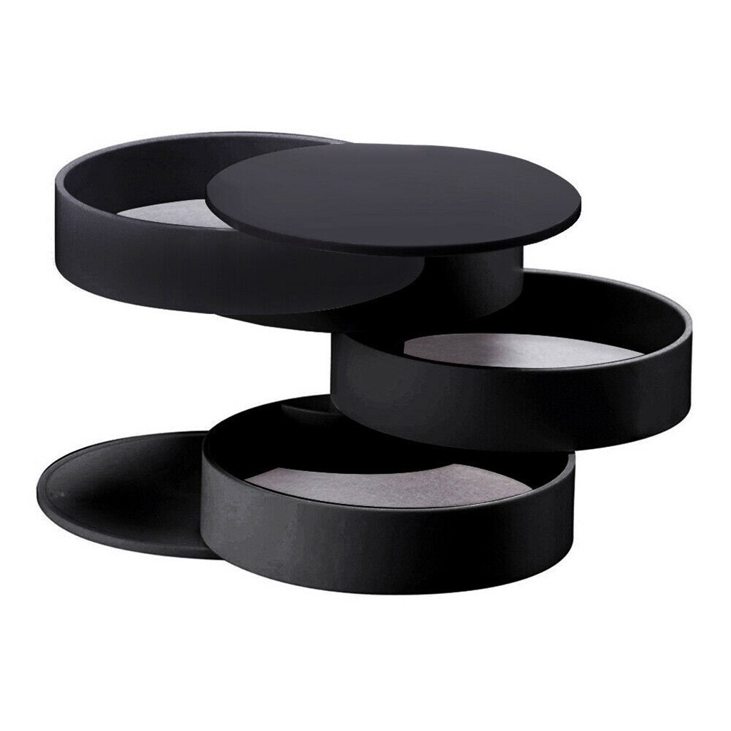 40^Top White 4 Layer Jewelry Storage Box Rotatable Bedroom Cloakroom Jewelry Cosmetic Box With Lid For Women To Experience Best: Black 