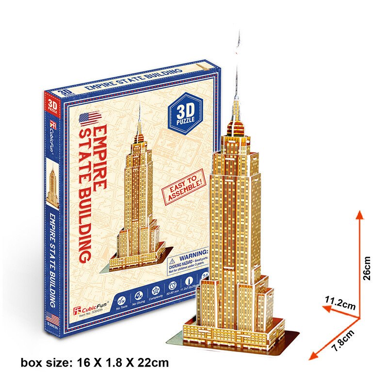 3D Puzzle di Carta Parola Famosi Edifici Tower Bridge Puzzle Assemblato Modello FAI DA TE Giocattoli Educativi Per I Bambini Regali per Adulti: Empire State Buildin