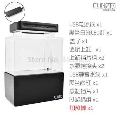 Mini Plastic Aquarium Draagbare Desktop Aquaponic Aquarium Betta Vis Kom Met Water Filtratie Led & Stille Luchtpomp Voor decor: with heater plate B