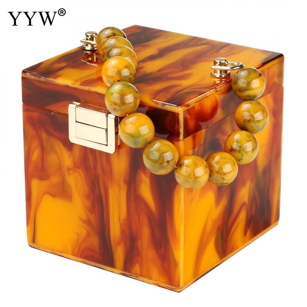 Kralen Handvat Handtas Vrouwelijke Inkt Patroon Avond Clutch En Portemonnee Women's Bag Mini Totes Acryl Box Zak bolso: tangerine