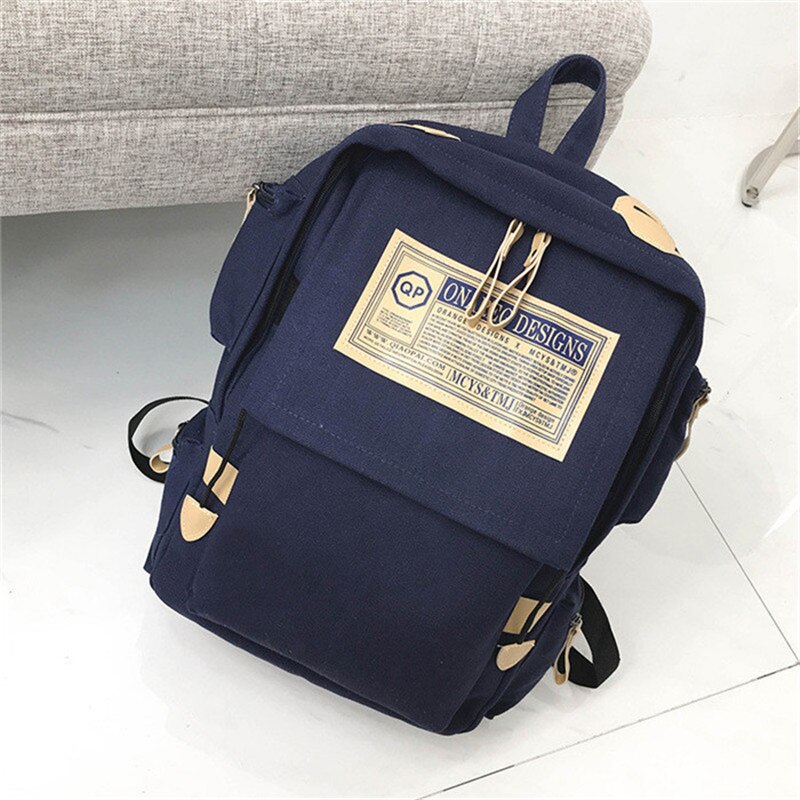 Mode Canvas Rugzak Vrouwen Schoudertas Schooltassen Voor Tiener Meisjes Jongens Casual Reizen Rugzak Zwart Mochila Sac A Dos: deep blue