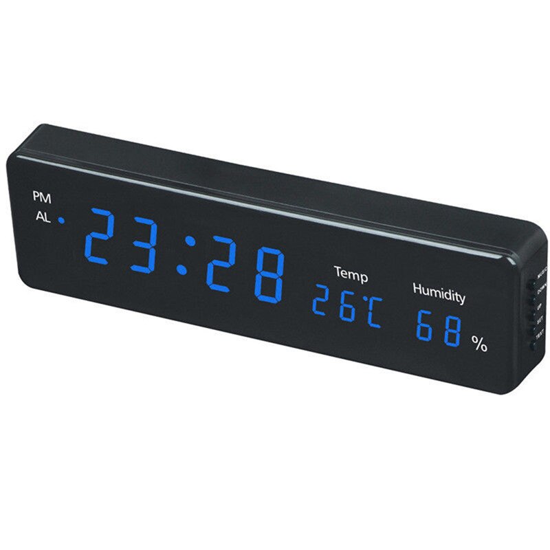 Relógio de parede digital, visor com calendário, temperatura e umidade, relógio de mesa eletrônico led para decoração de parede
