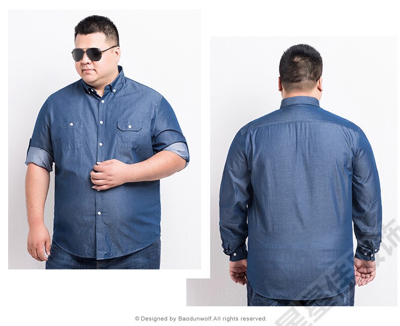 Camisa vaquera informal de manga larga para hombre, camisa masculina de algodón con botones de talla grande, 8XL, 6XL, 5XL