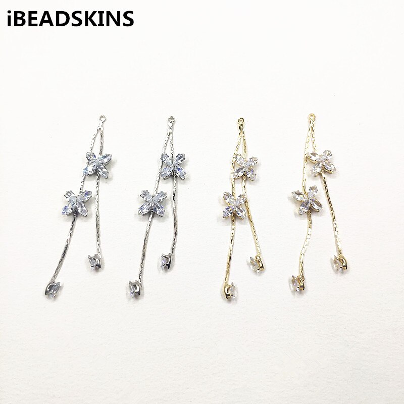 Nuovo arrivo! 70x9mm 30pz Catena con Zircone Cubico di fascino/Connettori per gli accessori Dei Monili/orecchini accessori/orecchino parti FAI DA TE: 2 colore mescolare