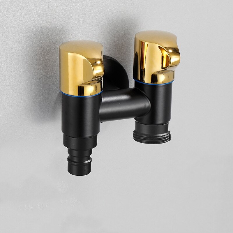 1pc Laundry Bibcock Brass Black/Black Gold Wall Mount Double Using Water Faucet Bathroom Accessories Outdoor Sink Garden Taps: H