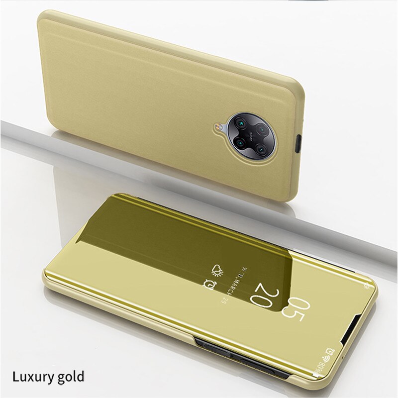 For Xiaomi Pocophone X3 NFC Case Clear Smart View PU Leather 360 Flip Stand Cover Case For Poco F2 Pro Coques Shockproof Fundas: For Poco X3 NFC / Gold