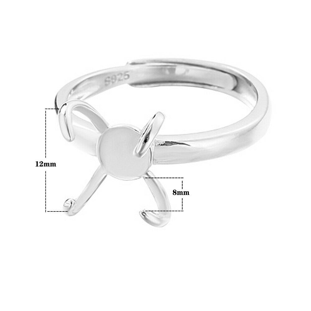 Anillo de Plata de Ley 925 con 4 garras en blanco, Base de anillo ajustable para piedras preciosas irregulares de 12mm, ajuste de cabujón, fabricación de joyas de anillos: Plata