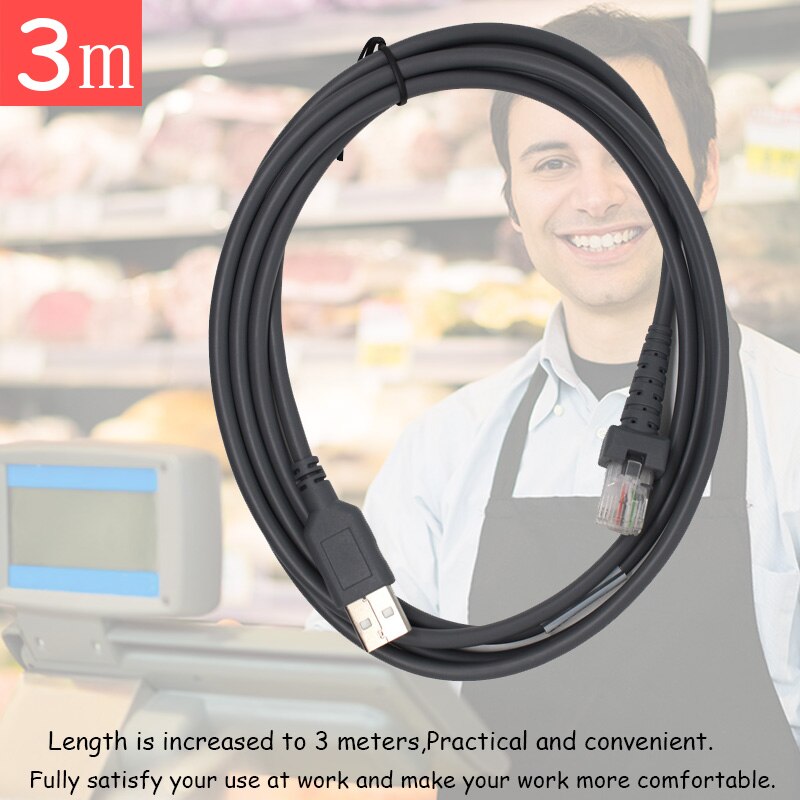 Freies Neue 3 Stck USB 3 Meter Barcode Scanner Kabel Für LS1203 LS2208 LS4208 LS3008 DS3400 Bar Code Scanner