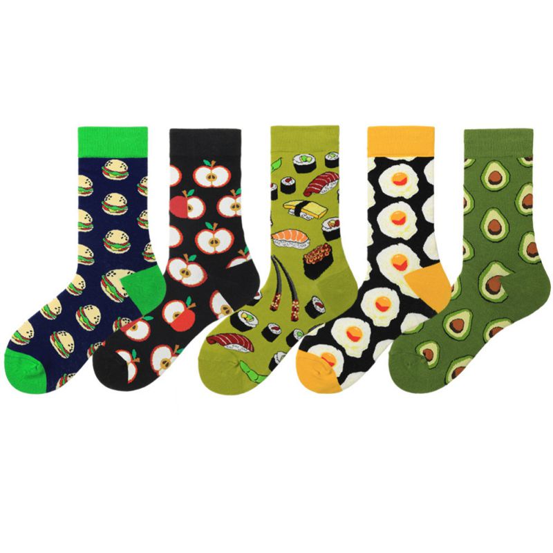 Unisex sportssokker atletiske mid tube strømper apple avocado sushi mønster farveblok sokker til kvinder mænd