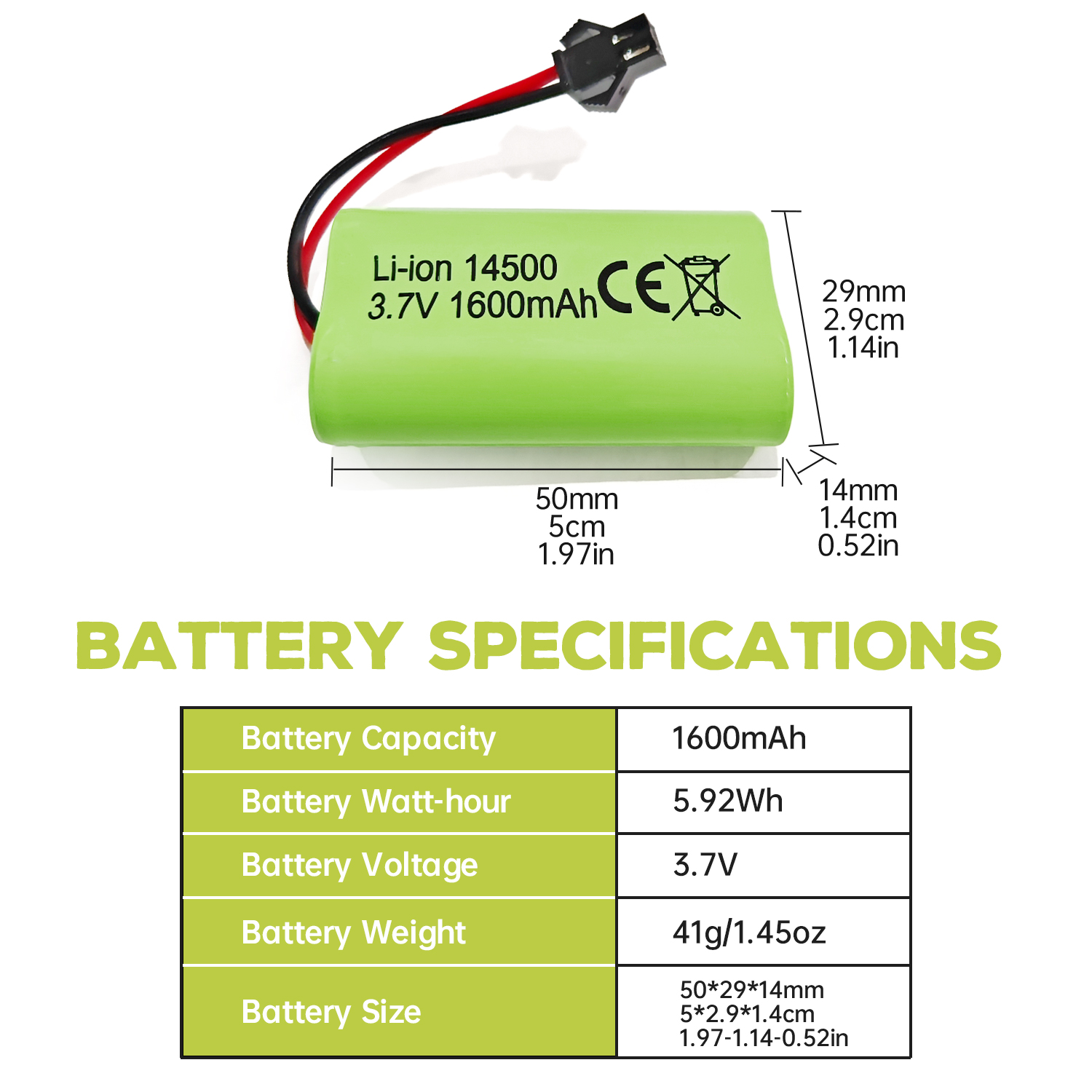 3.7V 1600mAh Li-ion Battery SM-2P Plug with USB Charging Cable for 9962 8837 RC Toy Car,Engineering Vehicle,Truck Backup Battery