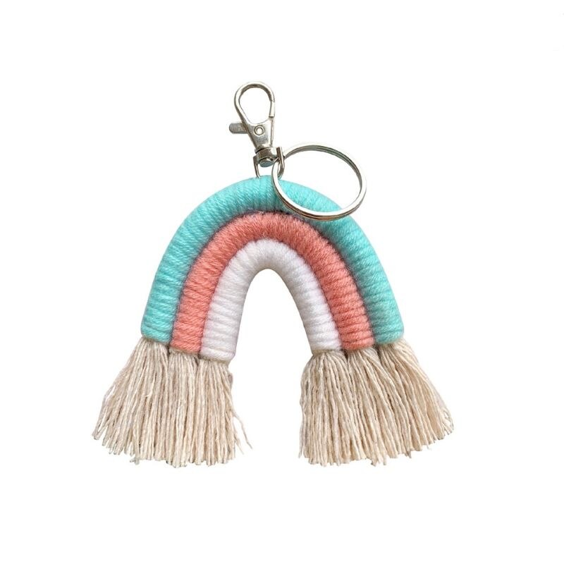 Weben Regenbogen Schlüsselanhänger Boho schlüssel Halfter Schlüsselring Macrame Tasche Charme Auto Hängen 19QB