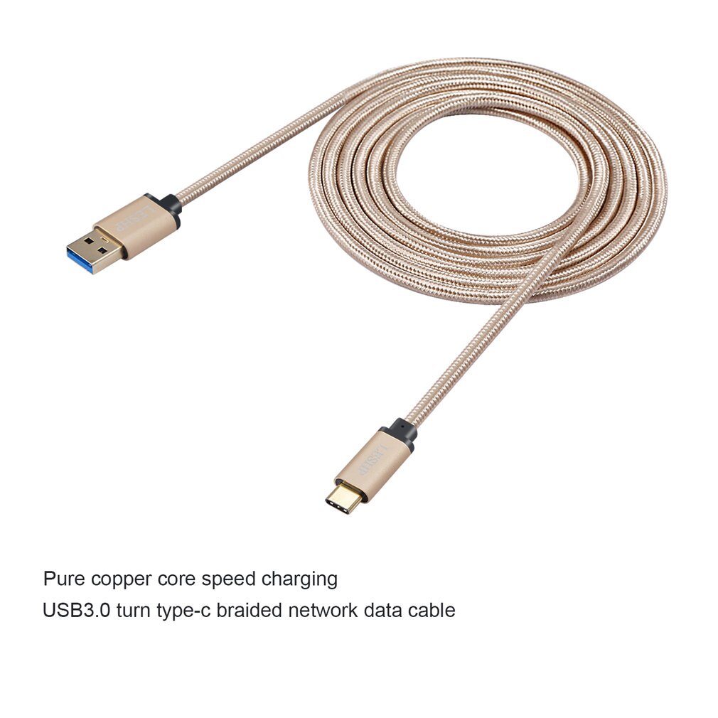 LESHP Metall Shell Nylon Geflochtene Leichte Dauerhafte Sichere Großen Strom USB 3,0 A auf USB Typ-C Lade Daten ladegerät 1M Kabel