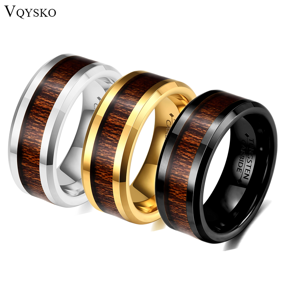 VQYSKO Anillo de boda de tungsteno y madera para personas mayores, caja marrón de 8MM, anillo de boda para hombre, anillo de madera, para hombre