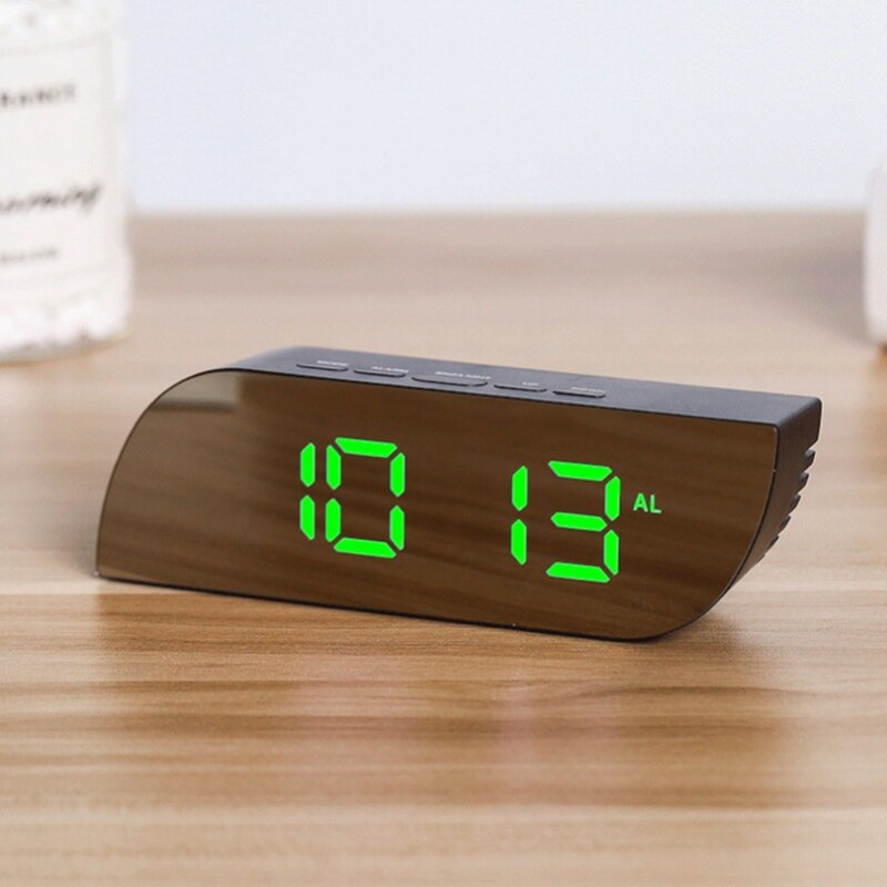 LED Digital Electronic Desktop Clock Snooze Mirror Alarm Clock Time Temperature Display Home Decorations: green black case