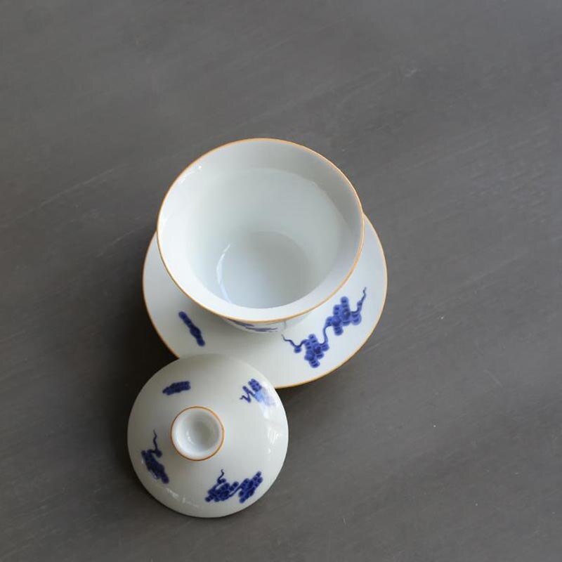 Gaiwan bol à thé chinois en céramique, porcelaine bleue et blanche de 110ml service à thé Kung Fu, théière à thé, vaisselle, décor de grue