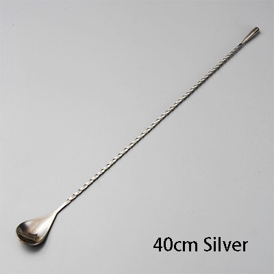 1Pce Stainless Steel Bar Tools Thread Teardrop Frosted Bar Spoons Drink Mixing Spoons Bartender Tools Cocktail Spoon Stirrer: 40cm Silver